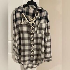 Plaid Lace-Up Flannel Shirt POL